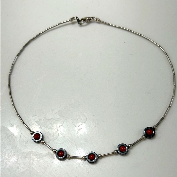 Chic Silver and Red Necklace - Picture 1 of 2